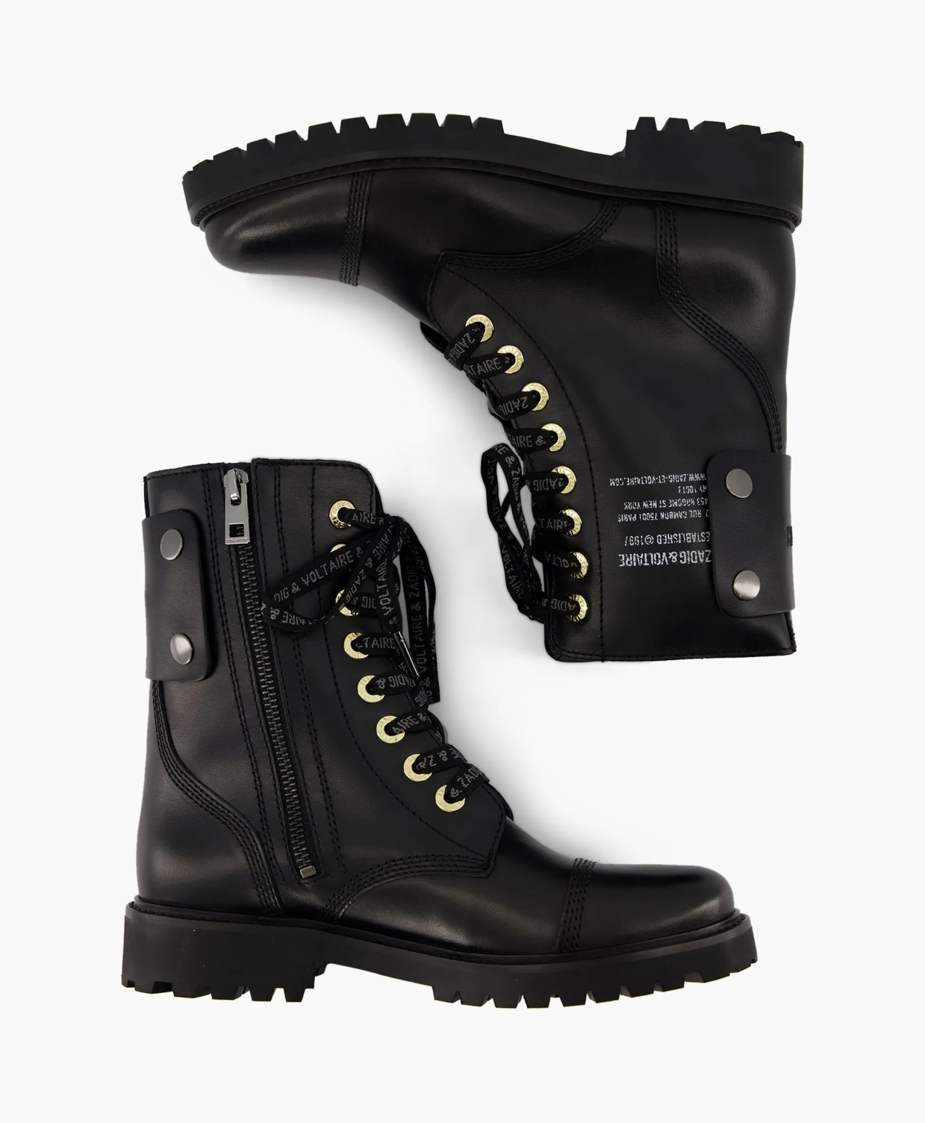 Dames Zadig & Voltaire Laarzen*Zadig & Voltaire Enkellaars Joe Smooth Cowskin + Side Prin Zwart