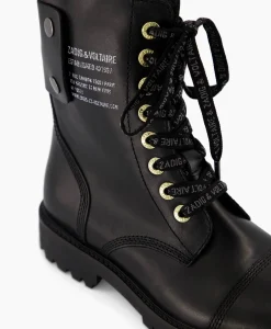 Dames Zadig & Voltaire Laarzen*Zadig & Voltaire Enkellaars Joe Smooth Cowskin + Side Prin Zwart