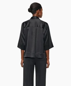 Dames Zenggi Blouses*Blouse Sating Short Sleeve Zwart