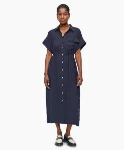 Dames Zenggi Jurken*Maxi Jurk Fluid Shirt Donker Blauw