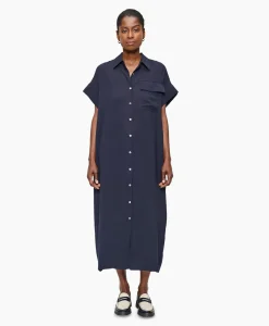 Dames Zenggi Jurken*Maxi Jurk Fluid Shirt Donker Blauw