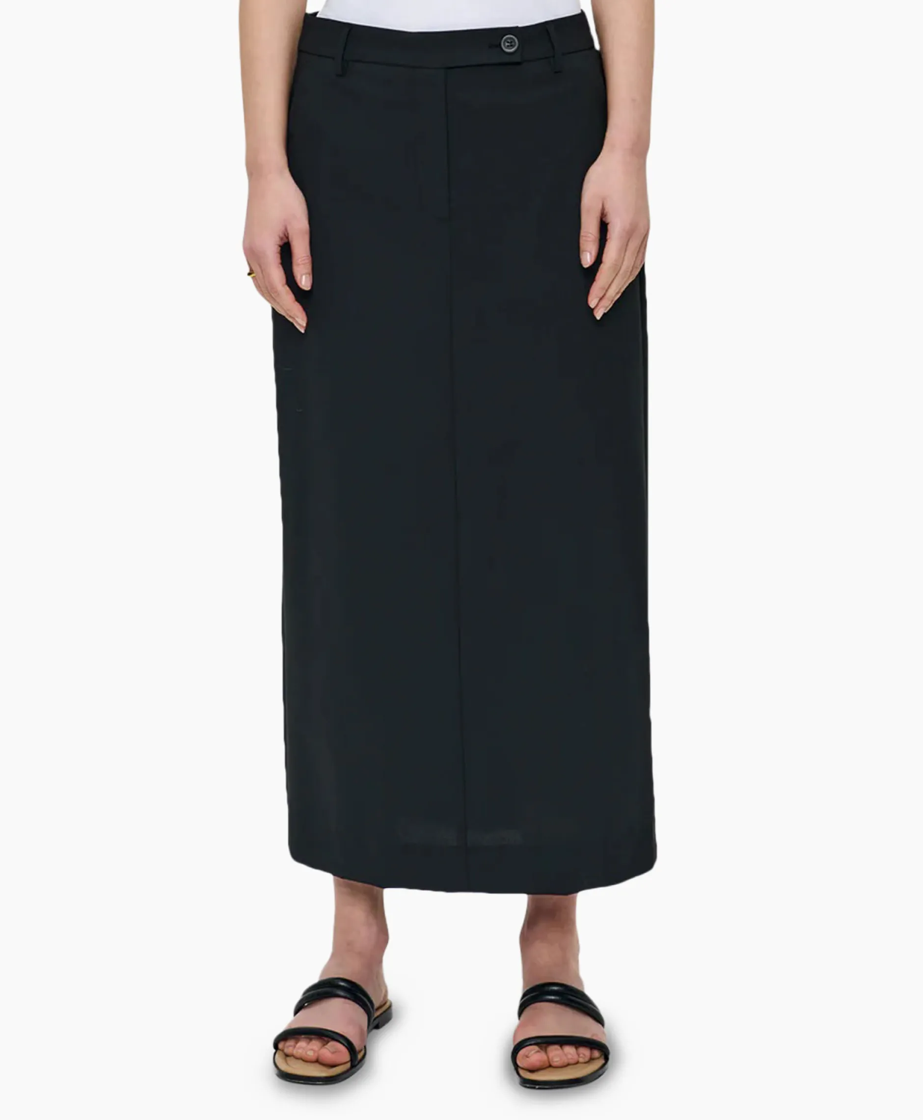 Dames Zenggi Rokken*Midi Rok Tropical Wool Straight Zwart