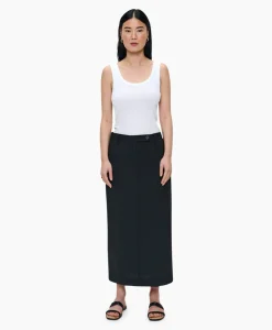 Dames Zenggi Rokken*Midi Rok Tropical Wool Straight Zwart