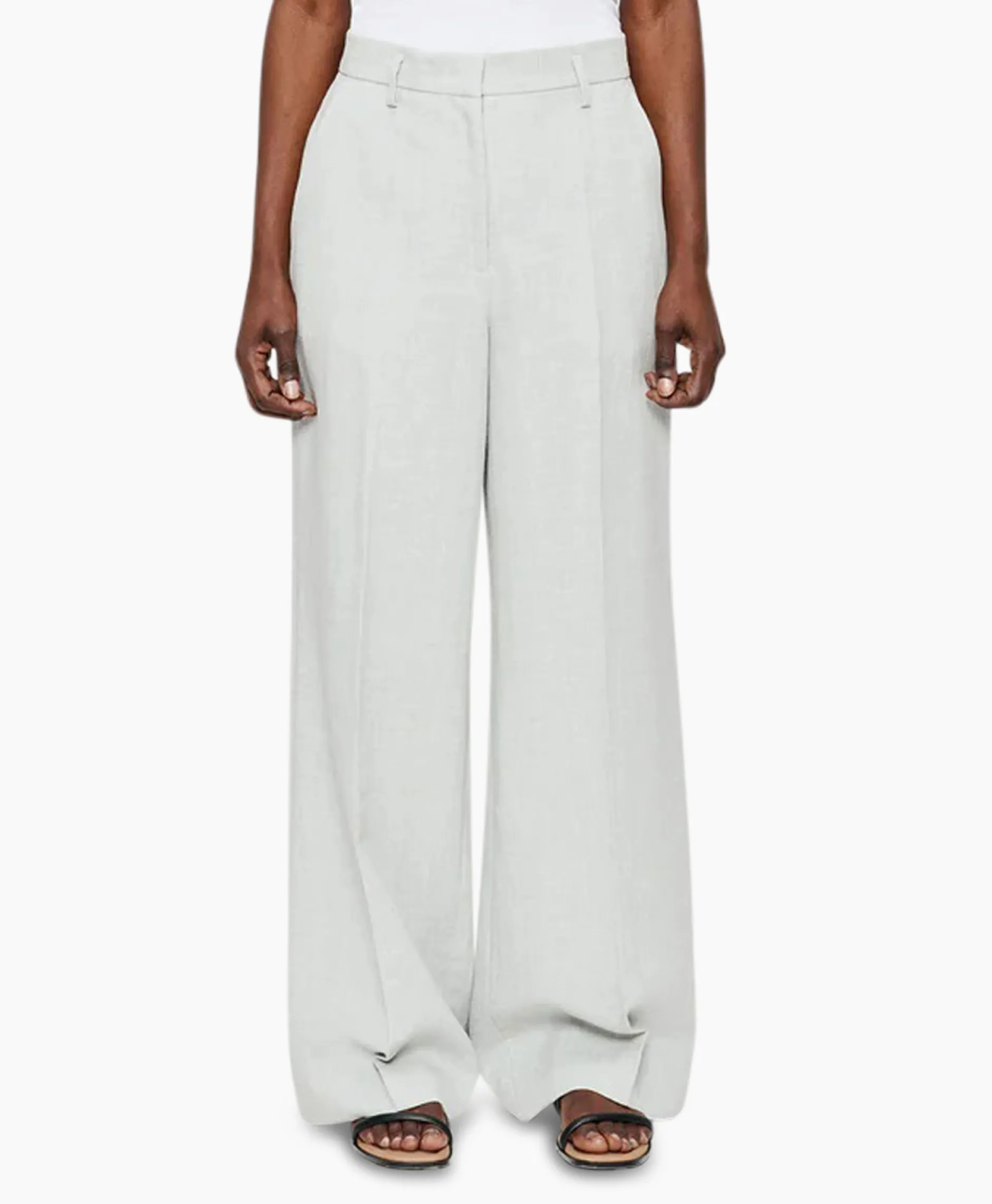 Dames Zenggi Broeken*Pantalon Melange Linnen Wide Leg Grijs