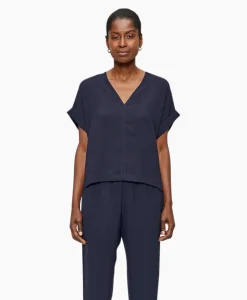 Dames Zenggi T-Shirts & Tops*Top Fluid V-Neck Donker Blauw