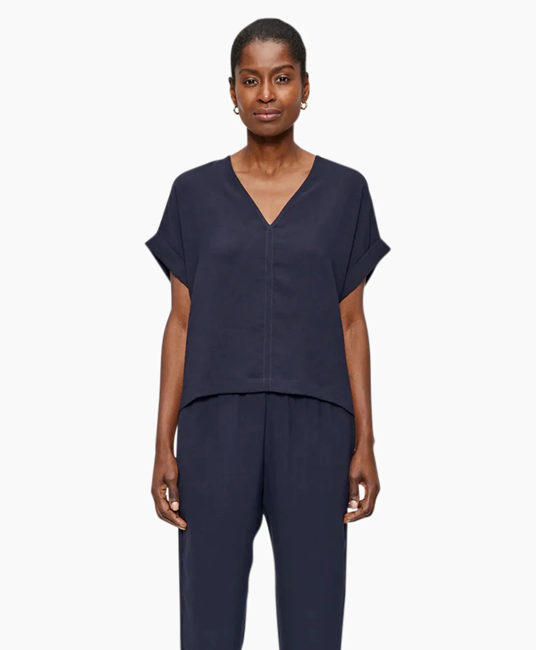 Dames Zenggi T-Shirts & Tops*Top Fluid V-Neck Donker Blauw